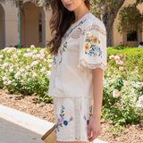Strut & Bolt - Embroidered Floral Lace Detail Scalloped Short Sleeve Top