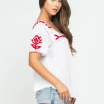 Sandy Embroidered Top White-Red
