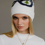 Panache Apparel Co. - White & Blue Ski Goggle Pom Hat