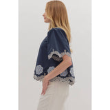 STYLE USA - Solid short flutter sleeve top