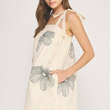 Strut & Bolt - Embroidered Tie Shoulder Sleeveless Mini Dress