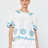 Current Air - Embroidered Peasant Short Sleeve Blouse