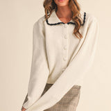 &MERCI - CONTRAST SCALLOPED COLLAR SWEATER CARDIGAN MSW11141