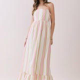 TCEC - CD06828-Striped Back Smocked Detail Side Pocket Maxi Dress