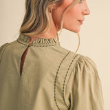 &MERCI - EMBROIDERED RUFFLED MOCK NECK TOP MTP5289