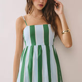 TCEC - CD06828-Striped Back Smocked Detail Side Pocket Maxi Dress