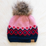 Panache Apparel Co. - Pink, Navy & Red Patterned Pom Hat