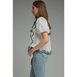 STYLE USA - Solid short puff sleeve top