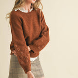 &MERCI - FLORAL KNIT PUFF SLEEVE SWEATER MSW10912