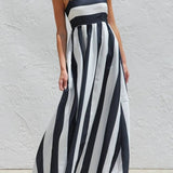 Rosa Clothing - Stripes block A-line maxi spaghetti straps dress