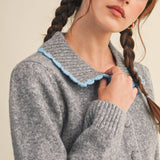 &MERCI - CONTRAST SCALLOPED COLLAR SWEATER CARDIGAN MSW11141