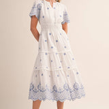 &MERCI - FLORAL EMBROIDERY TIERED MIDI DRESS MDR4566