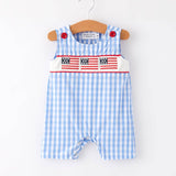 Rylee Faith Designs - 4th of july Flag Embroidery Smocking Boys Romper