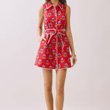 TCEC - CD06056-Floral Print Contrast Scalloped Trim Detail Dress