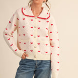 &MERCI - DOLL COLLAR HEART KNIT SWEATER CARDIGAN MSW11160