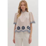 STYLE USA - Solid short flutter sleeve top