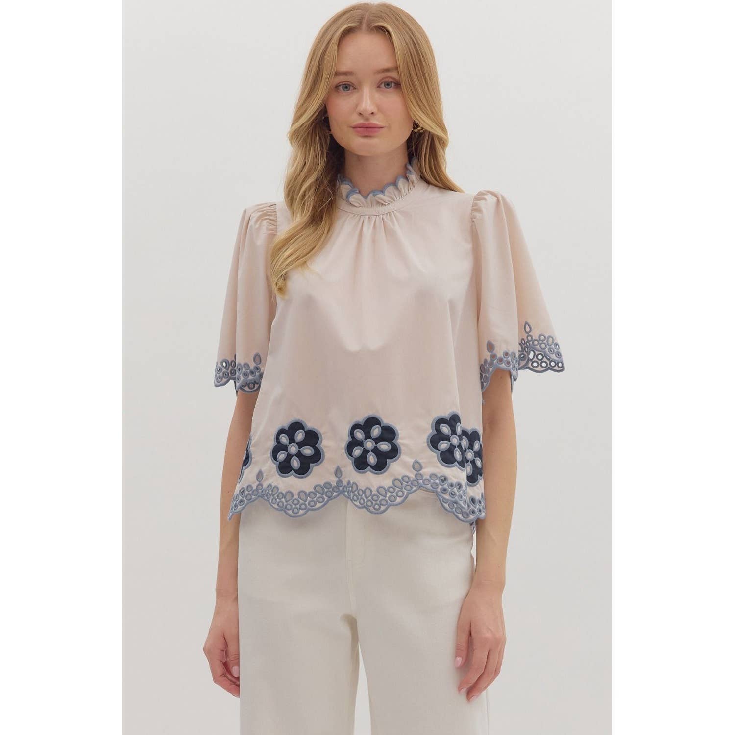 STYLE USA - Solid short flutter sleeve top