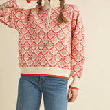 &MERCI - FLORAL MOCK NECK HALF ZIP PULLOVER MSW10829