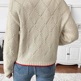 Rosa Clothing - Contrast Trim Fish Pattern Crewneck Knit Sweater