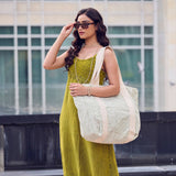 Anju Jewelry - Handcrafted Canvas Bag with Block-Printed Olive Stripes