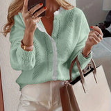 Rosa Clothing - Slouchy Contrast Scallop Lace Trim Button Knit Cardigan