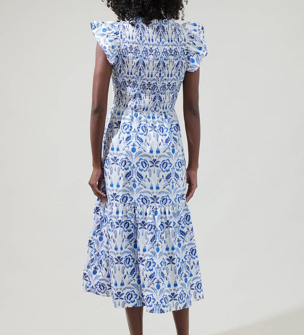 Sugarlips - Marisol Floral Giza Glare Smock Tiered Midi Dress
