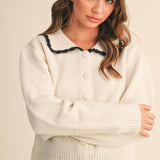 &MERCI - CONTRAST SCALLOPED COLLAR SWEATER CARDIGAN MSW11141