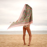 Boho-Eclectica - Block Print Cotton Sarong - Pink Floral