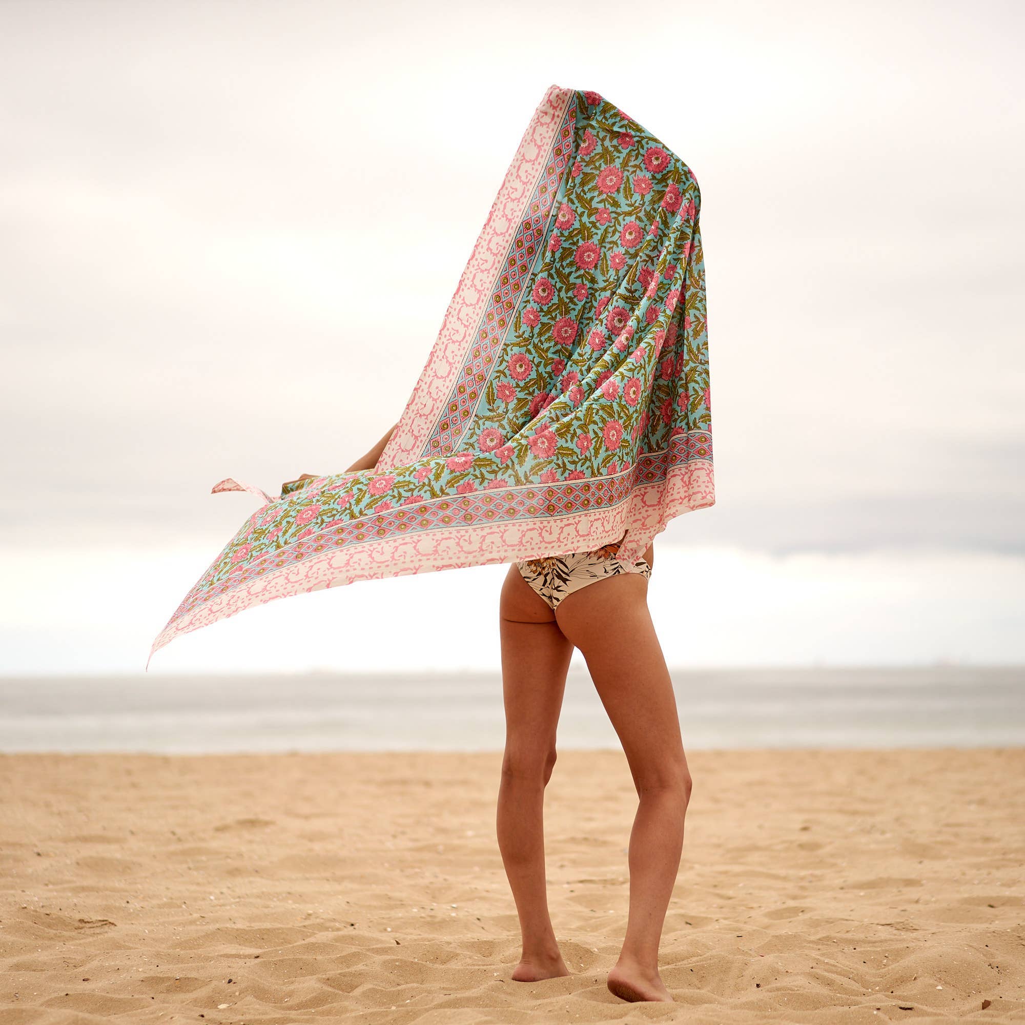 Boho-Eclectica - Block Print Cotton Sarong - Pink Floral