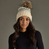 Panache Apparel Co. - Ivory, Lt. Blue, Mint & Orange Patterned Pom Hat
