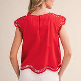 &MERCI - EMBROIDERED CUT-OUT CAP SLEEVE TOP MTP4825