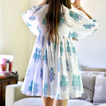 Dolma - Raya Block Printed Mini Dress White Turq