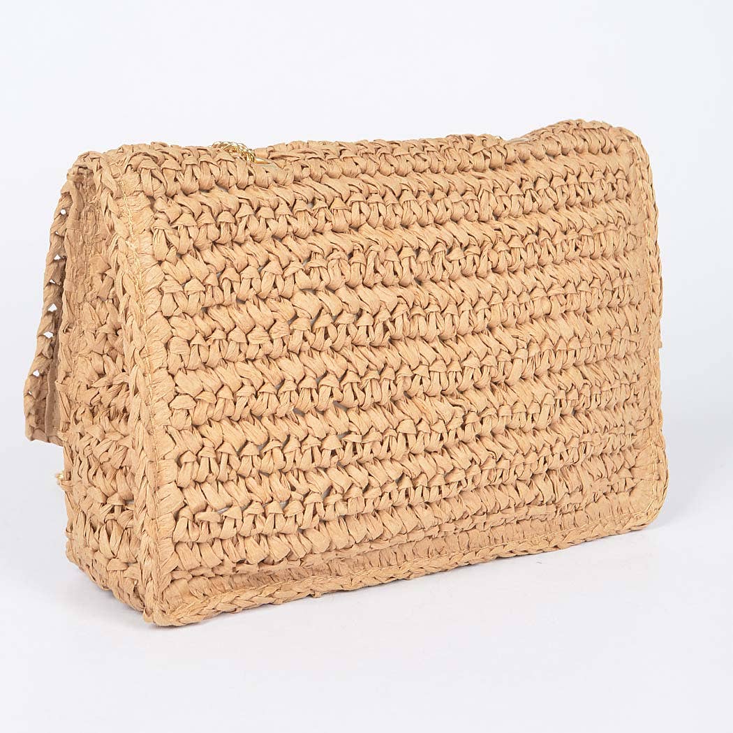 3AM BY H&D ACCESSORIES - Faux Straw Flap Chain Shoulder Clutch