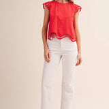 &MERCI - EMBROIDERED CUT-OUT CAP SLEEVE TOP MTP4825