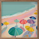 Pink Beach With Umbrellas sign