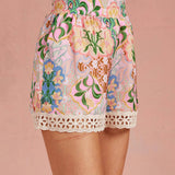 Strut & Bolt - Garden Party Crochet Trim Satin Shorts