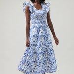 Sugarlips - Marisol Floral Giza Glare Smock Tiered Midi Dress
