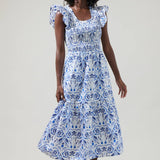 Sugarlips - Marisol Floral Giza Glare Smock Tiered Midi Dress