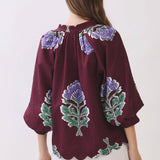 TCEC - CT10123-Floral Print Scalloped Hem Textured Blouse