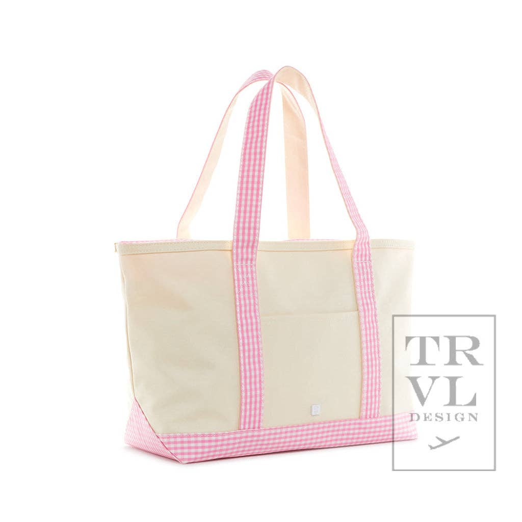 TRVL Design - Medium Tote - Coated Canvas Gingham Pink Trim