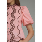 STYLE USA - Solid short puff sleeve top