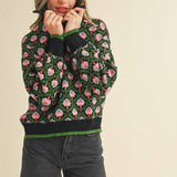 &MERCI - FLORAL MOCK NECK HALF ZIP PULLOVER MSW10829