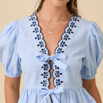 Front Tie Blouse/Shorts W Scallop Edge SET