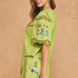 Strut & Bolt - Embroidered Floral Lace Detail Scalloped Short Sleeve Top