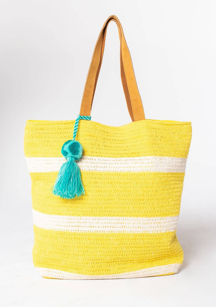 Lovestitch - Yelllow Woven Striped Beach Tote