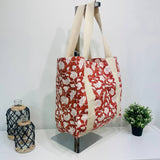 Anju Jewelry - Handcrafted Canvas Bag with Block-Printed Orange Flower Bed