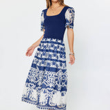 Current Air - Lace Embroidered A-line Midi Dress