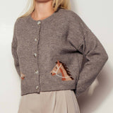 Urban Daizy - Western Horse Graphic Ribbed Trim Crew Neck Cardigan