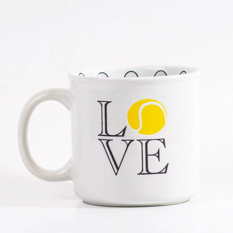 The Royal Standard - Tennis Club Love Coffee Mug   White/Navy/Yellow   14oz.