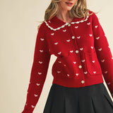 &MERCI - DOLL COLLAR HEART KNIT SWEATER CARDIGAN MSW11160